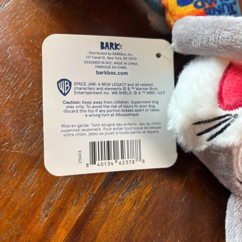 BARK Space Jam A New Legacy Bugs Bunny Plush Squeaky Crinkle Dog Toy M-L NWT